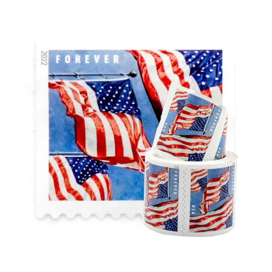 2022 U.S. Flag Forever Stamps – 100 Pcs Coil Roll (Self-Adhesive)