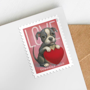 2023 Love Forever Stamps – Puppy and Kitten Holding Hearts Sheet