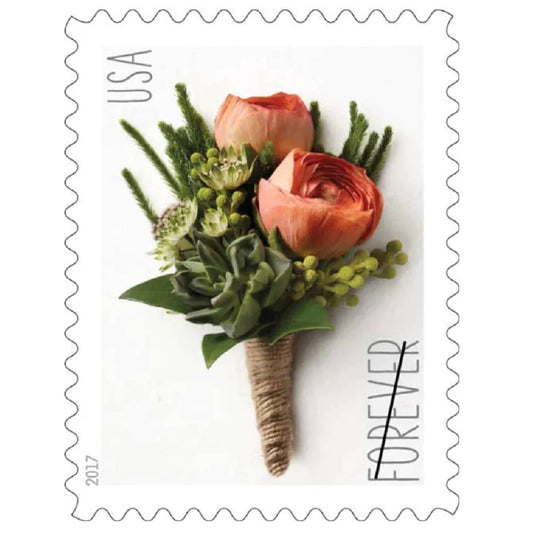 2017 Celebration Boutonniere Forever Stamp – First-Class Wedding Postage Sheet