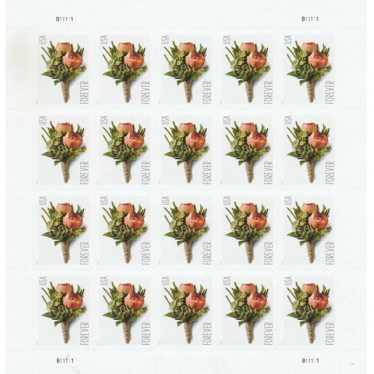 2017 Celebration Boutonniere Forever Stamp – First-Class Wedding Postage Sheet